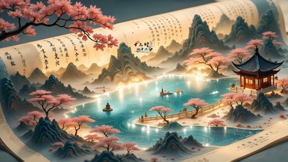 古典山水黄昏画轴