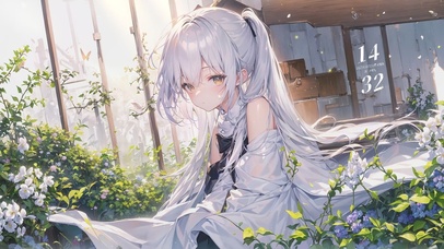 清新后院花间可爱少女