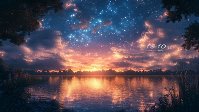 唯美星空夕阳湖畔