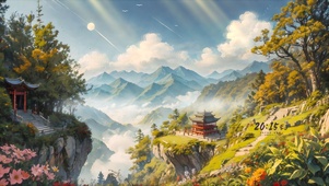 唯美古风山中阁楼