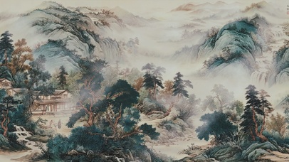 国潮AI山水护眼插画