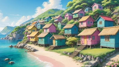 海边彩色小镇