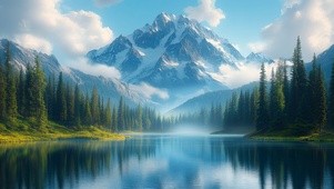幽静的雪山湖畔