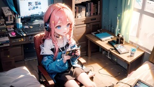 电竞粉发少女