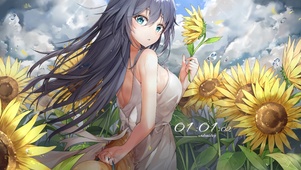 向日葵花田中女孩