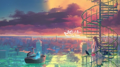 夕阳城市天梯少女