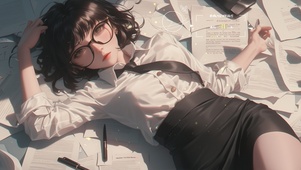 桌面上的美女之黑边眼镜
