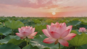 夏日黄昏的荷花田