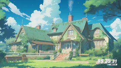 护眼蓝天白云房屋绿景