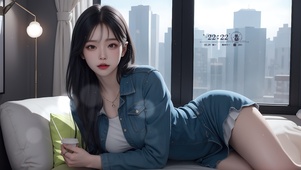 4K居家牛仔裤少女