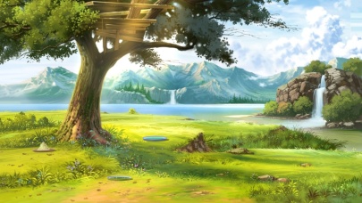 唯美世外桃源瀑布绿色日系风动漫手绘壁纸治愈草坪远山