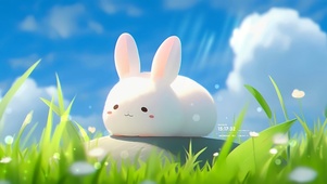 蓝天草地小白兔