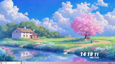 蓝天白云树木河流桌面主题