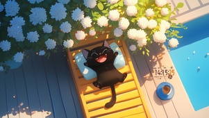 小黑猫赏花