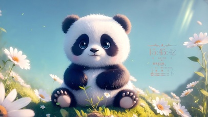 坐在雏菊里的熊猫