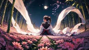 4K 竹林月下花前美少女