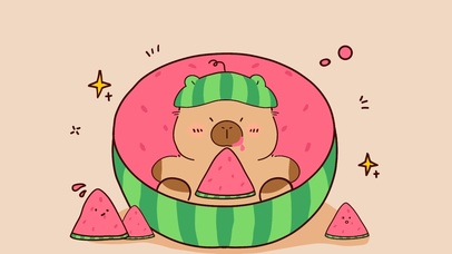 夏日壁纸|卡皮巴拉吃西瓜