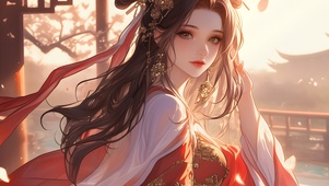 红衣长发美女