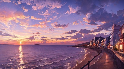 4K唯美治愈晚霞海景小镇