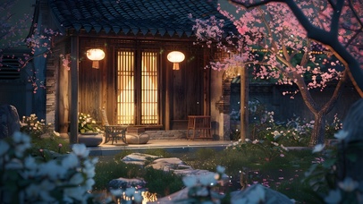 夜晚古风小院一角