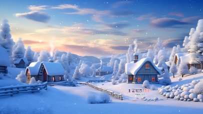 4K冬季雪景小镇	