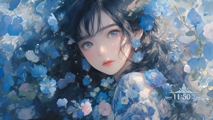 青色花朵少女