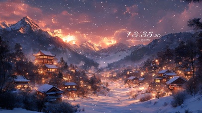 雪夜星空村庄