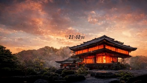 唯美黄昏山林古庙