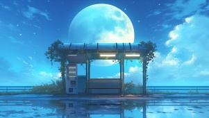 细雨月下车站