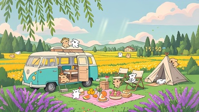 郊游露营野餐小狗