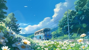 乡下雏菊小路上的班车