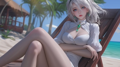 可爱海边度假少女