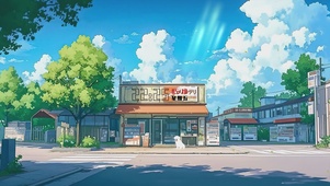 宫崎骏风格街景