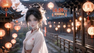 温馨汉服灯光少女