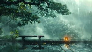 雨中 松树