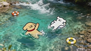 可爱戏水线条小狗