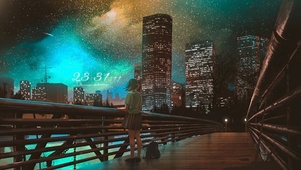 治愈城市看望星空的女孩