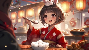 新年喜庆吉祥女孩吃汤圆04