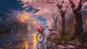 雨夜樱花街道