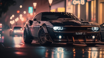 4k雨天野马跑车