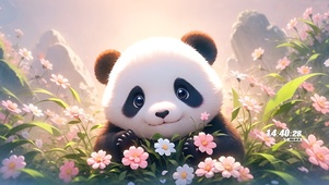 山间花丛熊猫