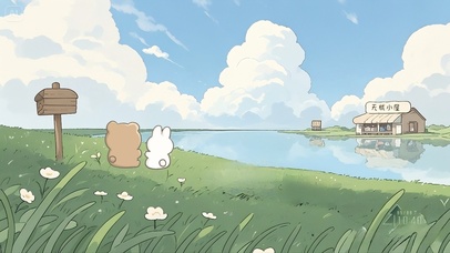 草原之上白云之下的呆萌背影