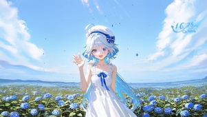 唯美蓝色花海女孩