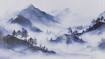 水墨山水AI鎏金壁纸