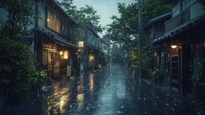 阴雨天气的街道风景