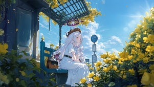 夏日白发樱花少女