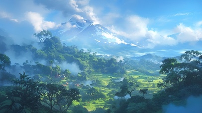 火山岛雪山景观