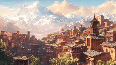 塞外雪山下的木色古镇