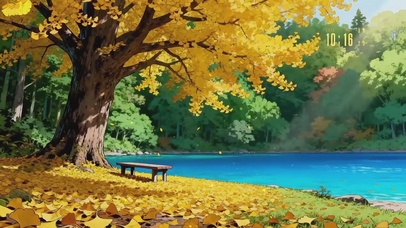 秋天银杏树湖畔