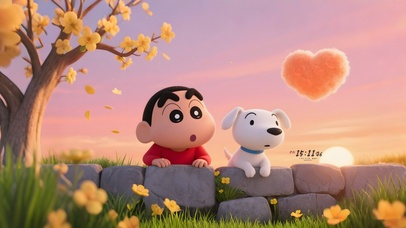 墙头看夕阳小新